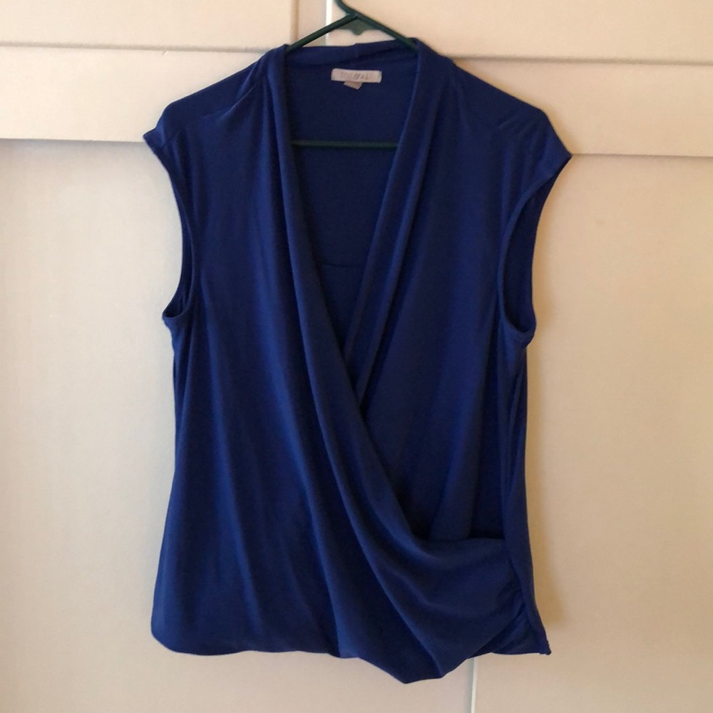 Navy, cross front blouse